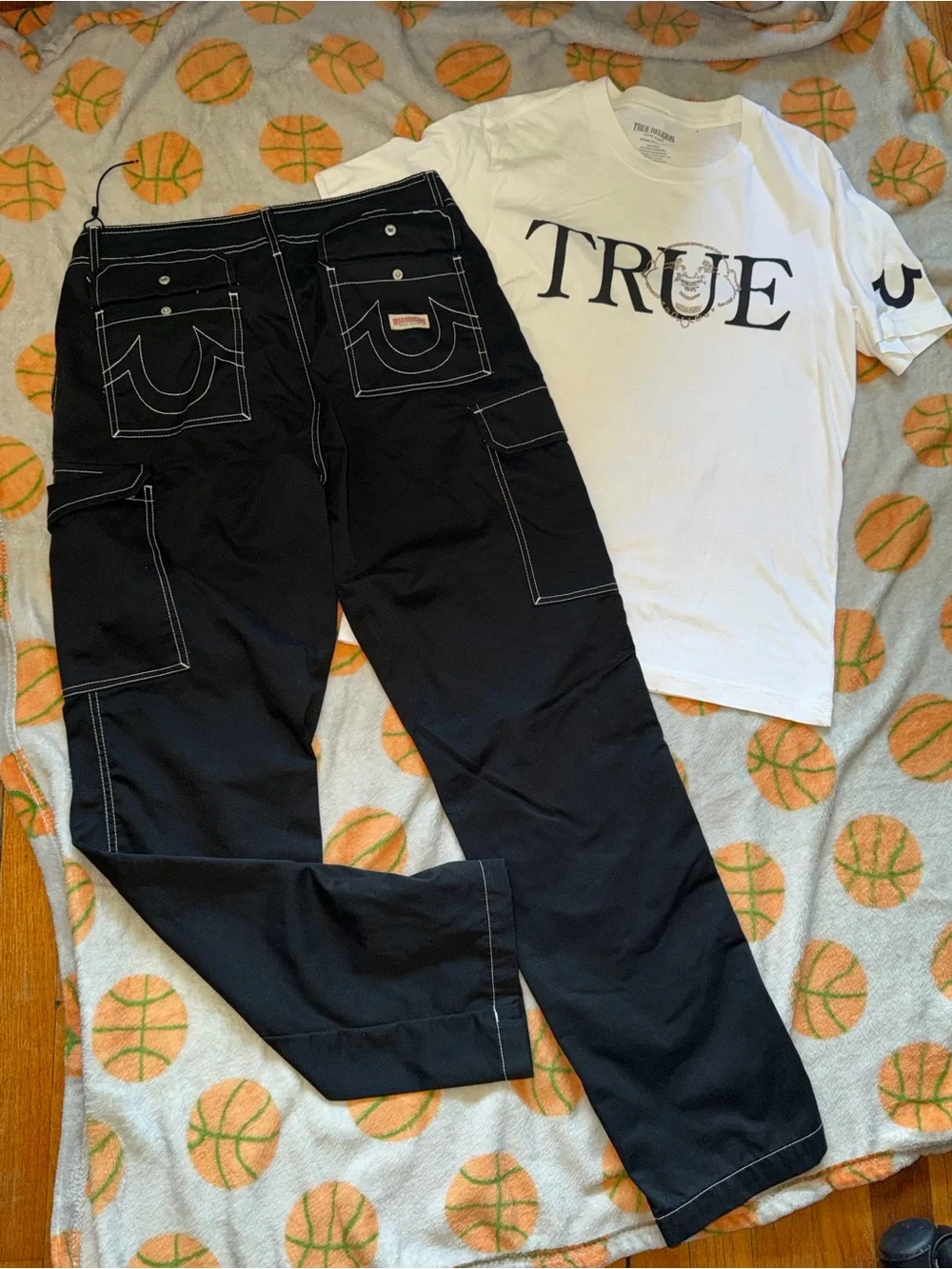 True Religion Black Carpenter Jeans with White Contrast Stitching